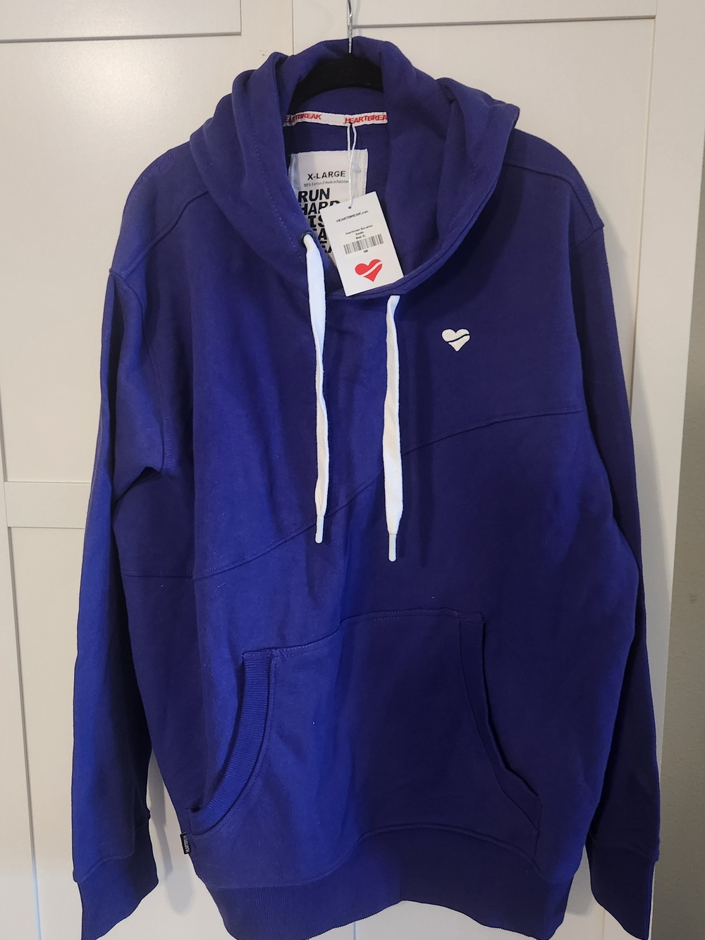 Heartbreak Run Purple Heart Logo Blue Hoodie with White Drawstrings